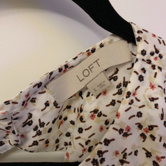 Loft White Blouse with Pink/Maroon Floral Detail, T-Back style, size S. MOVING!! - Picture 2 of 5